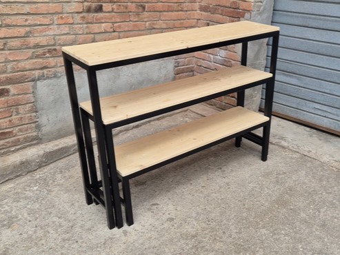 banco mesa madera auxiliar estanteria modulos 94x126x30.5 64x118x30.5 33.5x110x30 2u
